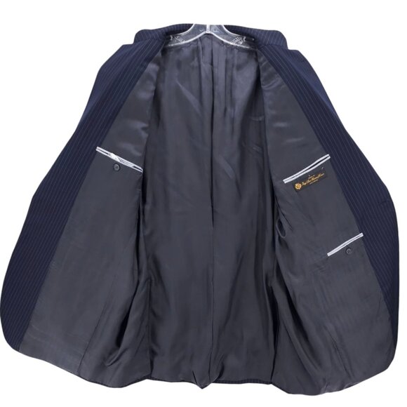 Unbranded Loro Piana Fabric Super 120's 100% Wool Jacket Blue Striped 46 X - Picture 4 of 7
